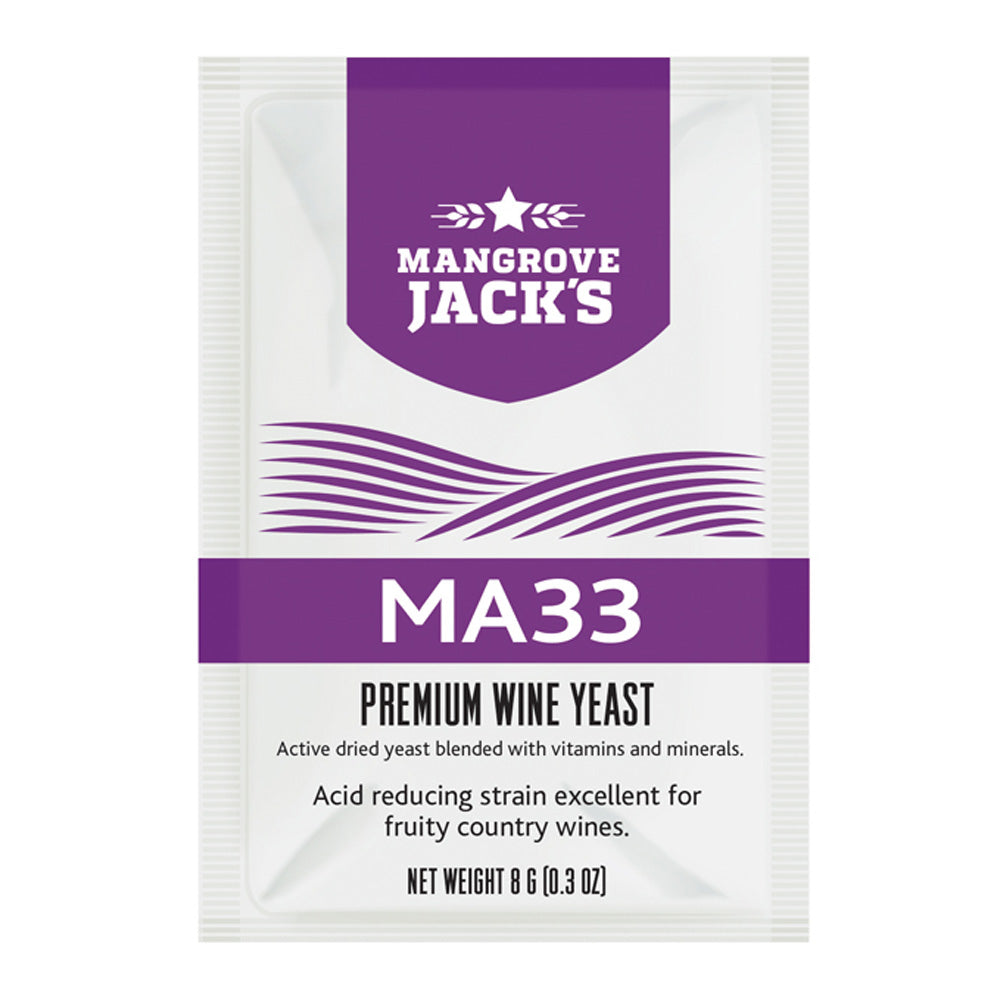Mangrove Jack's Premium MA33 Wine Yeast 8g Sachet - Acid Reducing For Fruity White & Blush Country Wines