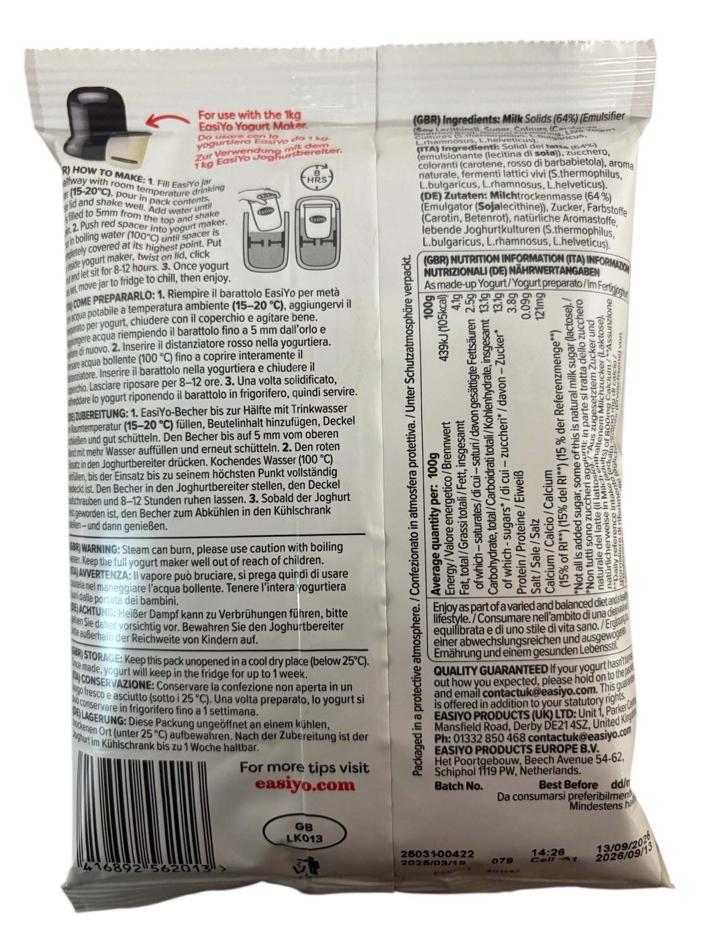 EasiYo Orange Flavoured Yogurt Sachet 225g