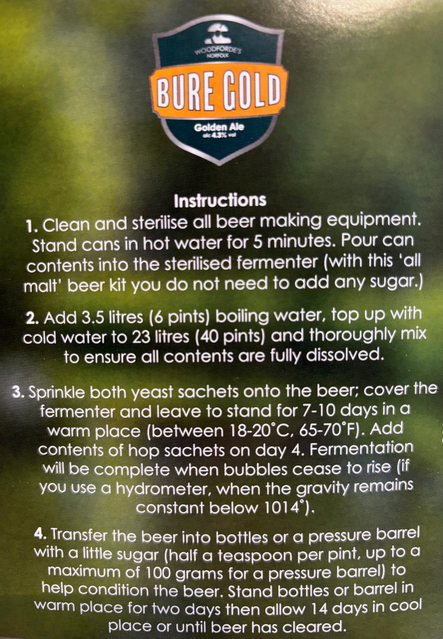 Woodfordes - Bure Gold Golden Ale 3Kg 40 Pint Beer Kit