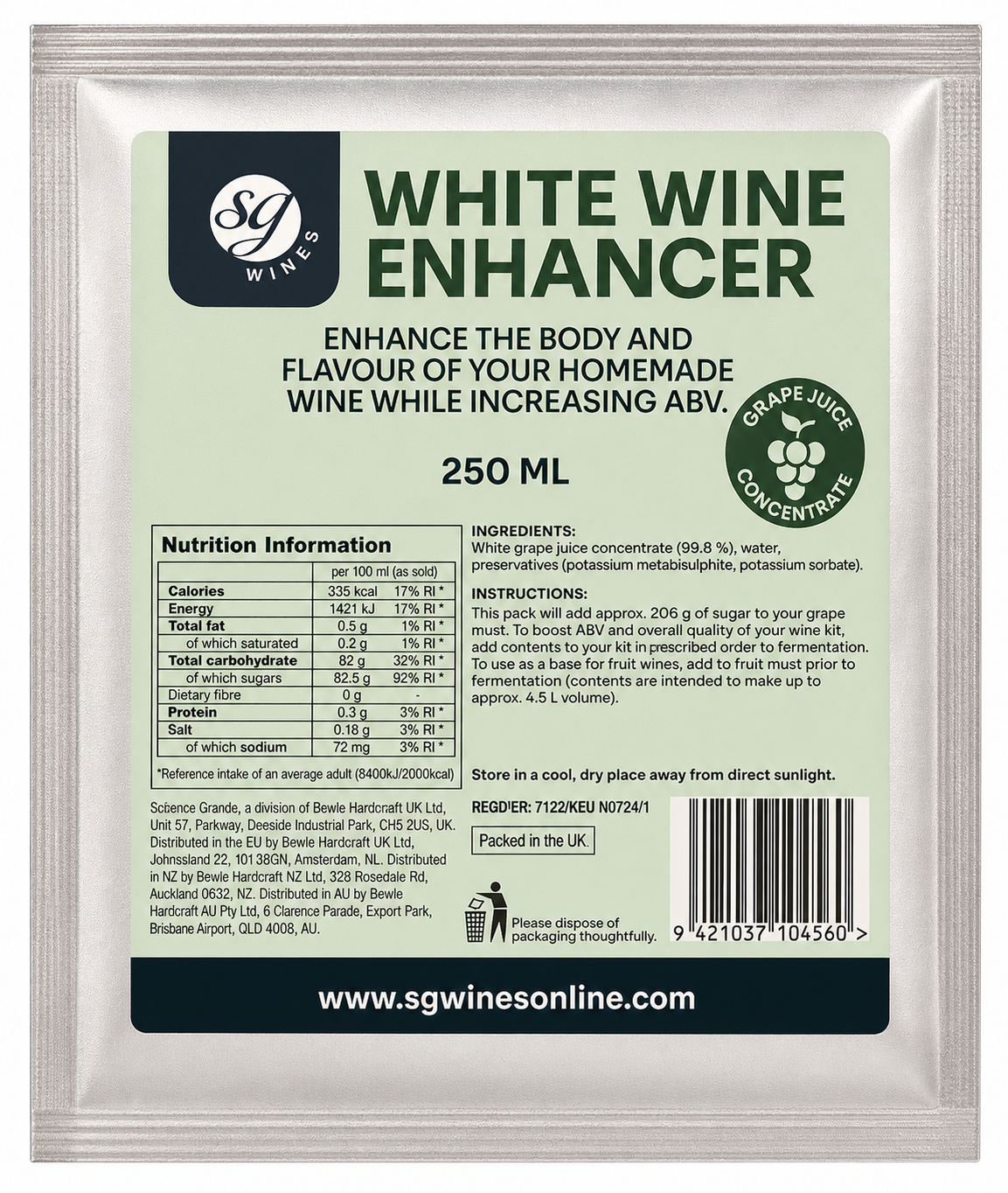 SG Wines White Wine Enhancer 250ml Pouch - White Grape Juice Concentrate