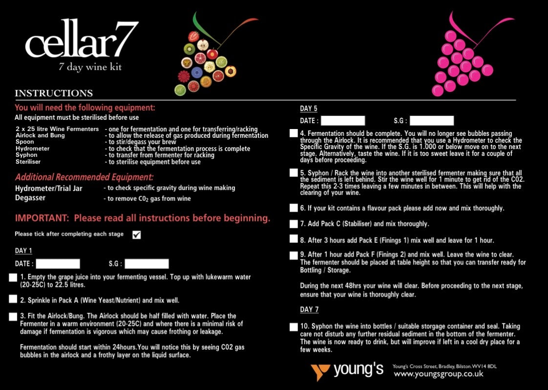 Cellar 7 by Youngs 30 Bottle 7 Day Wine Kit - Summer Berries