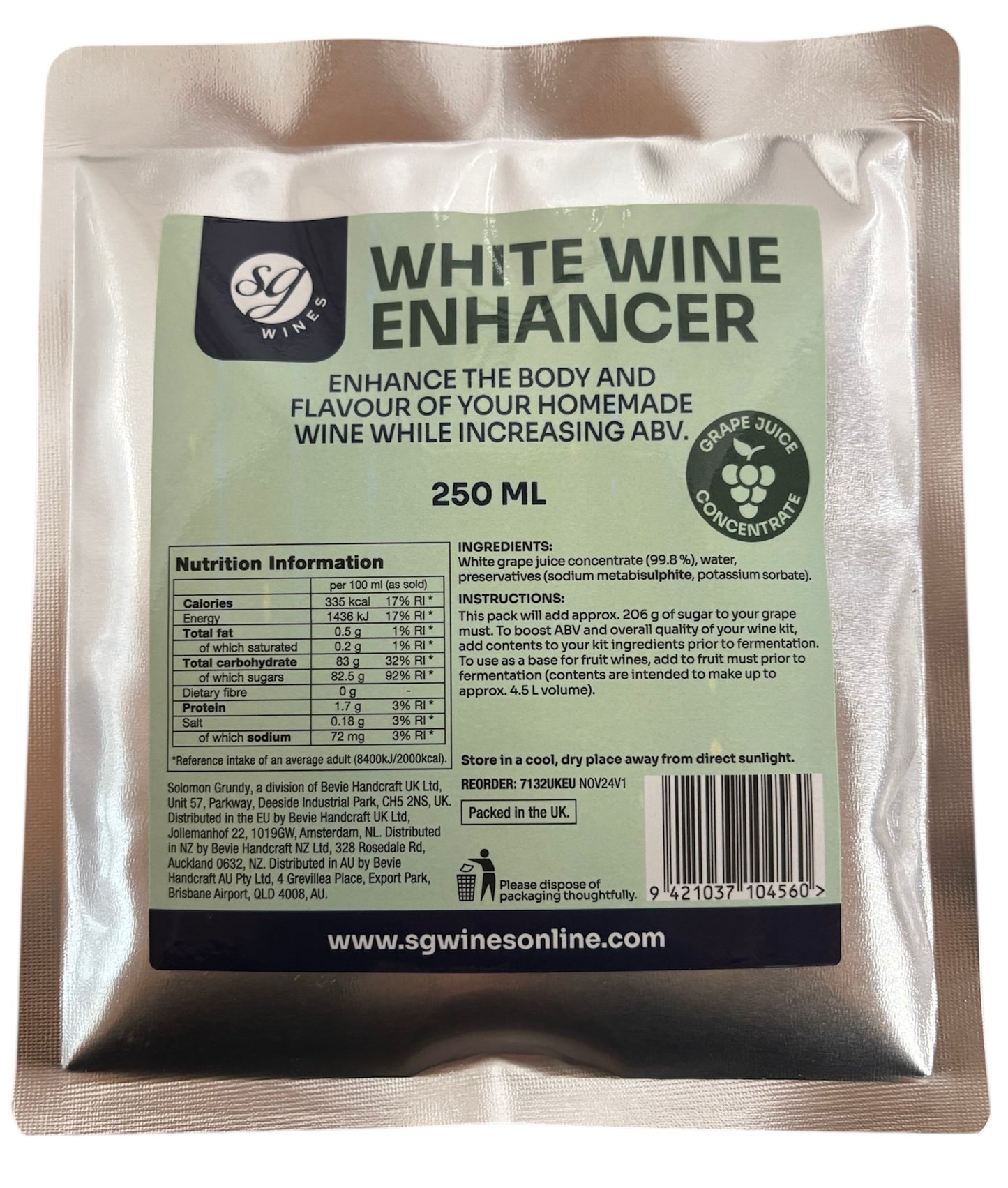 SG Wines White Wine Enhancer 250ml Pouch - White Grape Juice Concentrate