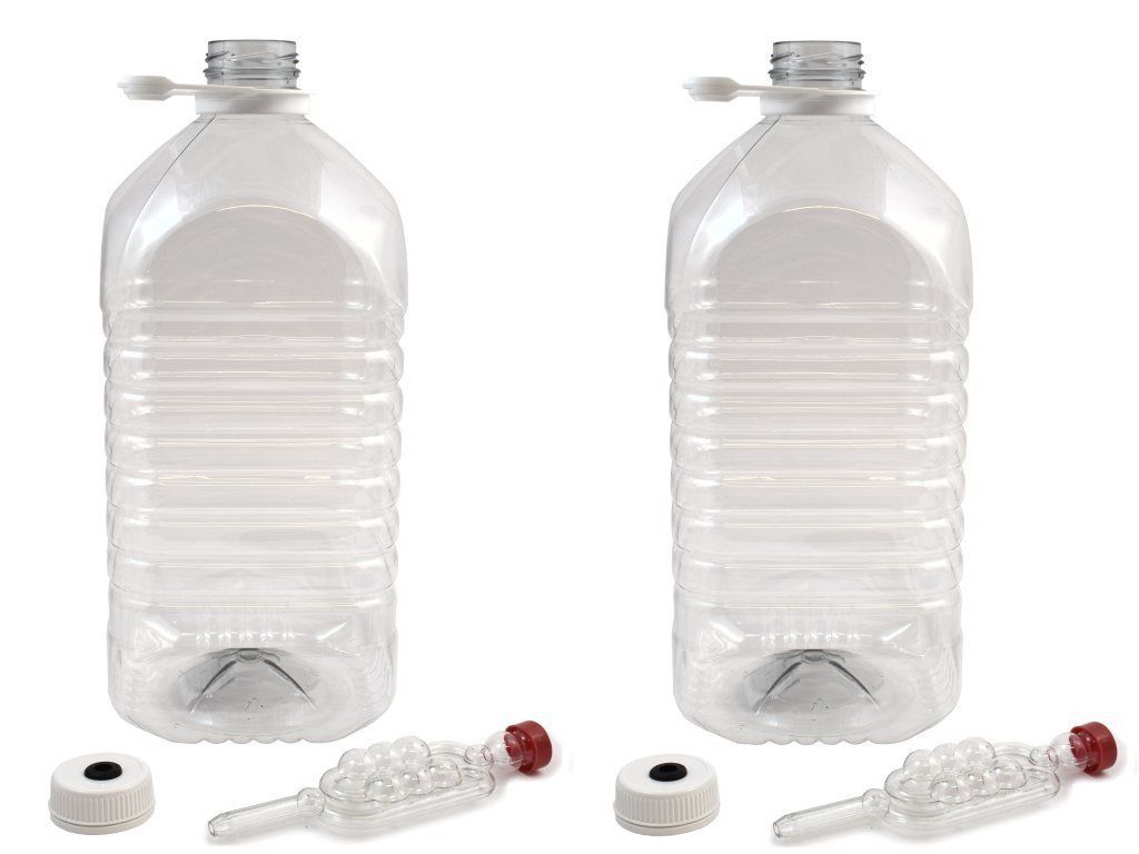 Demi-John - Pair of 5 Litre PET Demi Johns with Caps, Grommets and Airlocks