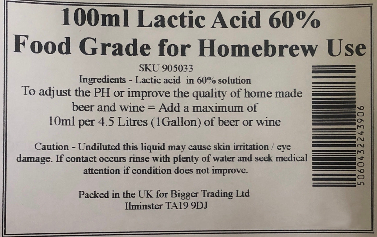 Lactic Acid 60% Solution 100ml Bottle - Food Grade for Homebrew Use