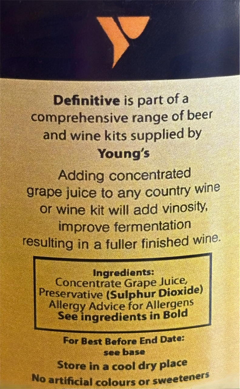 Youngs Definitive White Wine Enricher 250ml Bottle - White Grape Juice Concentrate