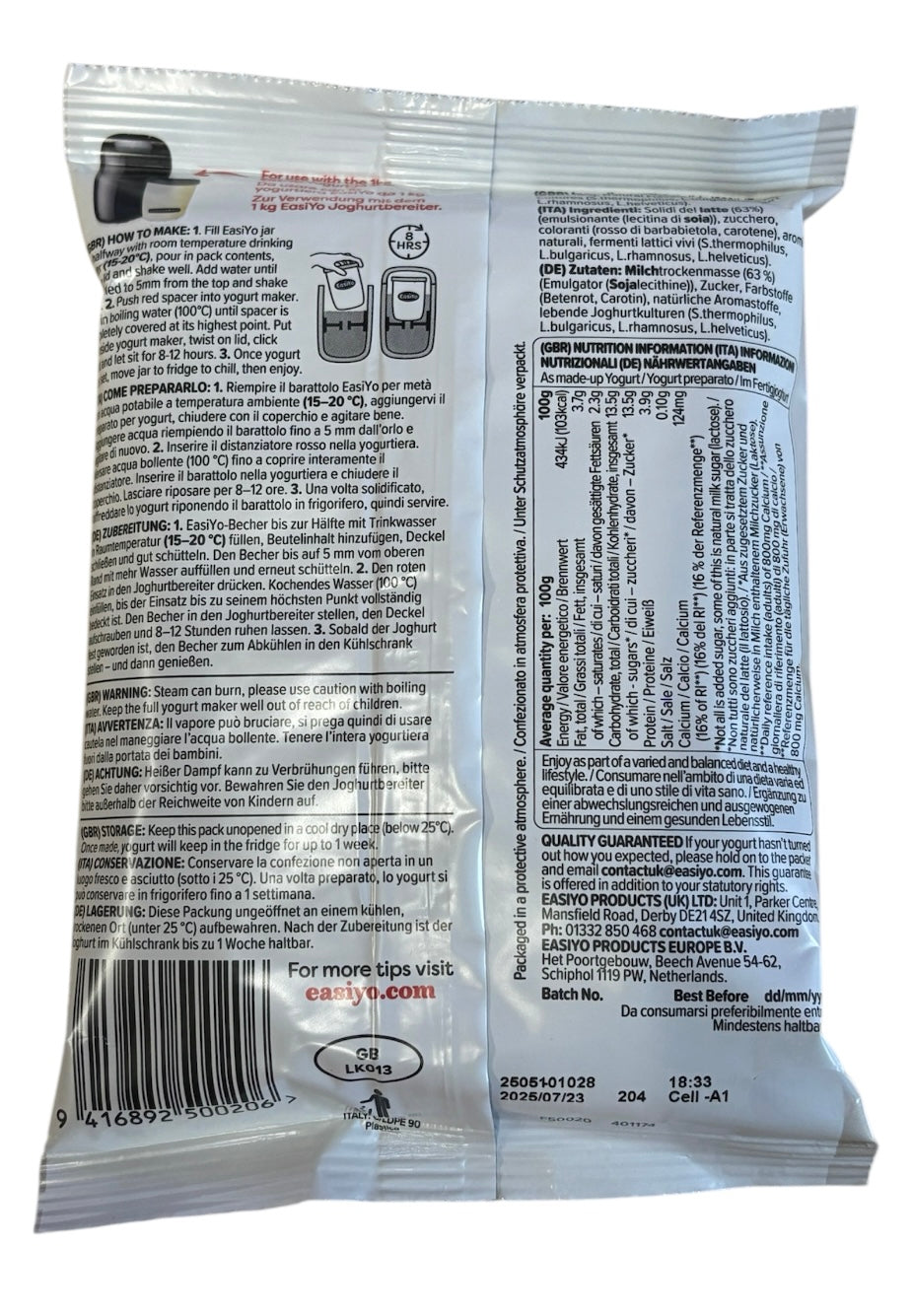 Easiyo Greek Style Peach & Pineapple Flavoured Yogurt Sachet 225g