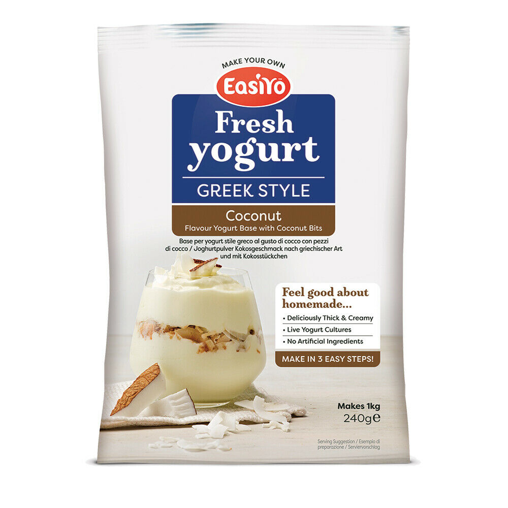 EasiYo Greek Style Coconut With Coconut Bits Flavoured Yogurt Sachet 240g