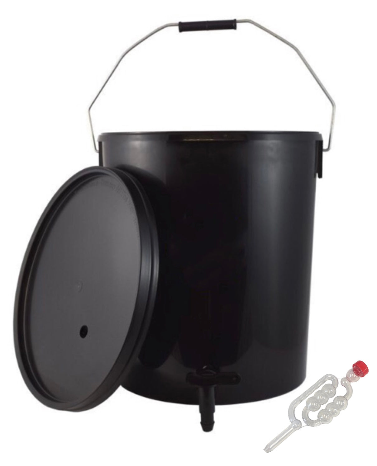 Fermentation Vessel - 20 Litre Black Bucket with Grommeted Lid, Airlock & Tap