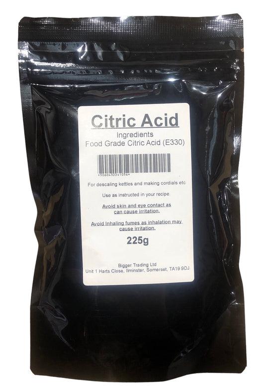 Citric Acid 225g - Supplied in Resealable Pouch - For Making Elderflower Champagne, Cordials, Jams, Sherbert, Sweets & Descaling Limescale / Rust Removal