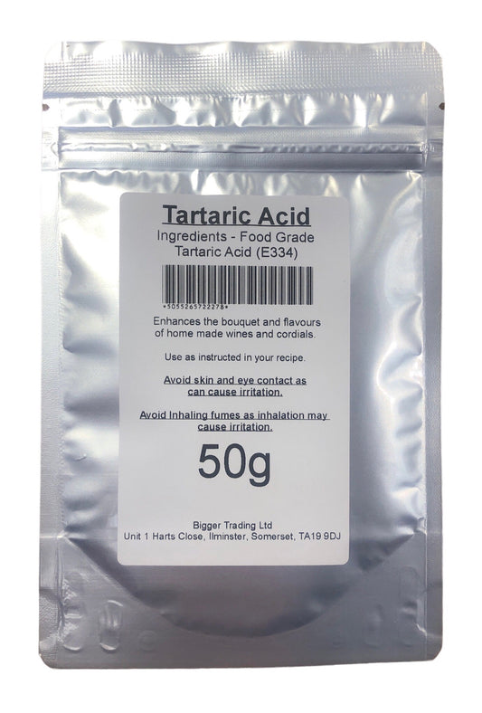 Tartaric Acid 50g - Supplied in Resealable Pouch - For Making Cordials, Jams, Preserves & Sweets