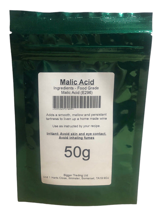 Malic Acid Top Food Grade 50g - Supplied in Resealable Pouch - For Adding To Fermenting Wine Juice