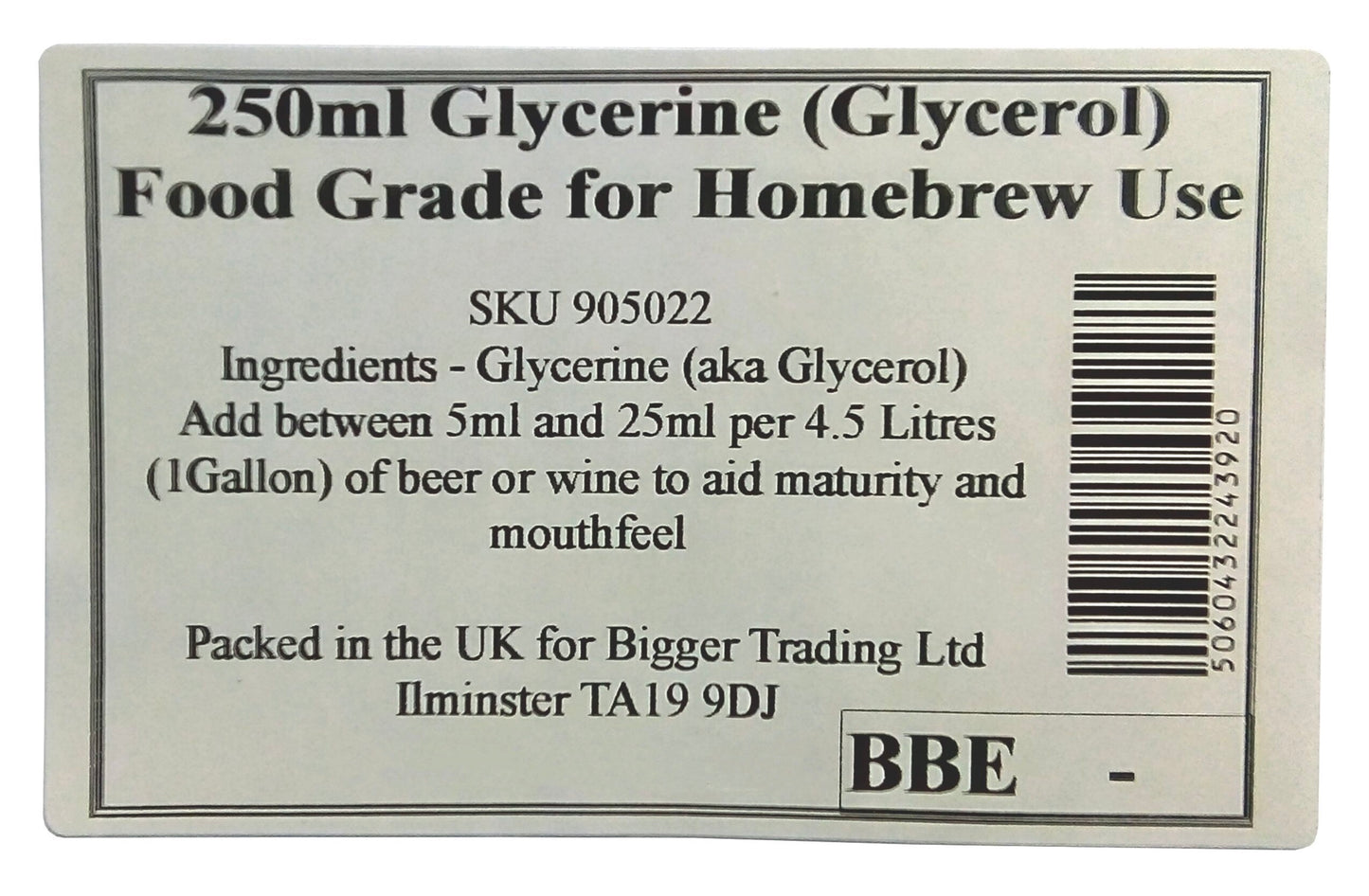 Glycerine (Glycerol) 250ml - To Aid Maturing & Smoothing of Homemade Wines - Also Excellent in Homemade Sorbet Making