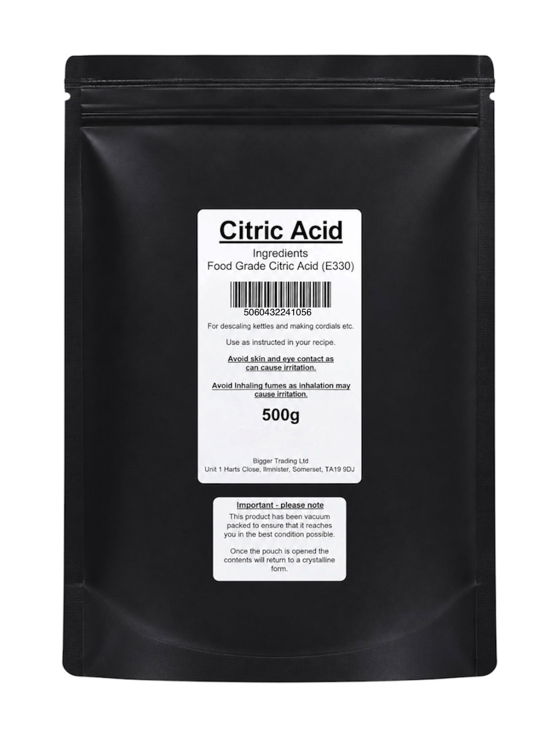 Citric Acid 500g - Supplied in Resealable Pouch - For Making Elderflower Champagne, Cordials, Jams, Sherbert, Sweets & Descaling Limescale / Rust Removal