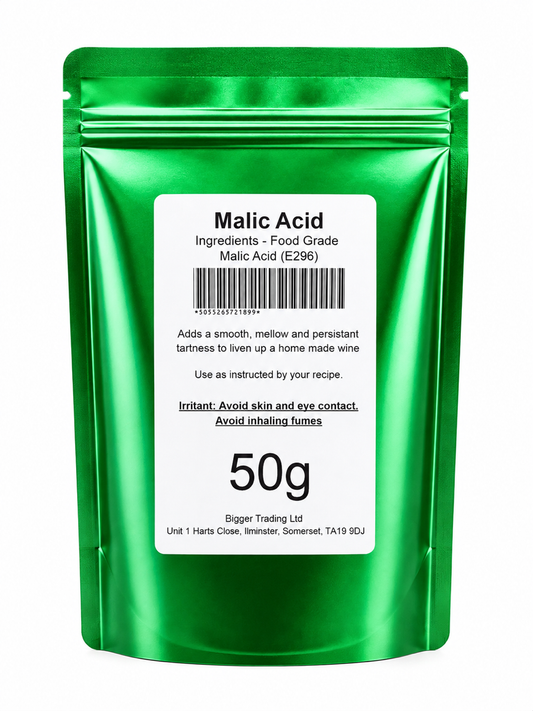 Malic Acid Top Food Grade 50g - Supplied in Resealable Pouch - For Adding To Fermenting Wine Juice