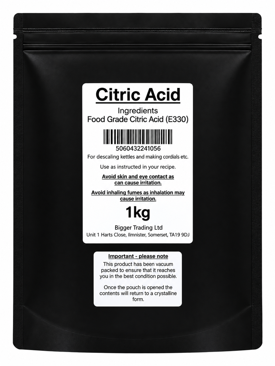 Citric Acid 1Kg - Supplied in Resealable Pouch - For Making Elderflower Champagne, Cordials, Jams, Sherbert, Sweets & Descaling Limescale / Rust Removal