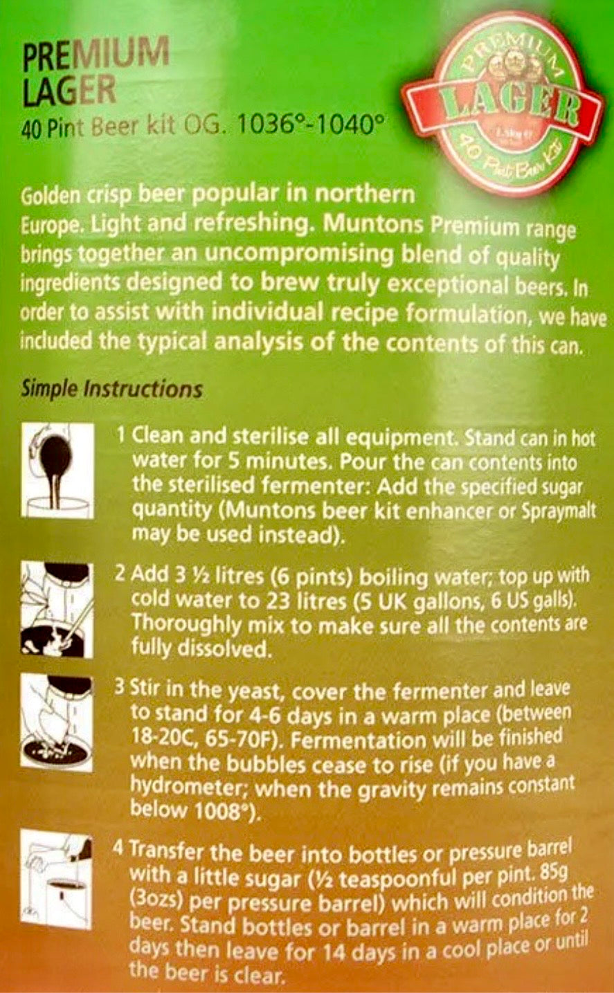 Muntons Premium - Lager 1.5Kg 40 Pint Beer Kit