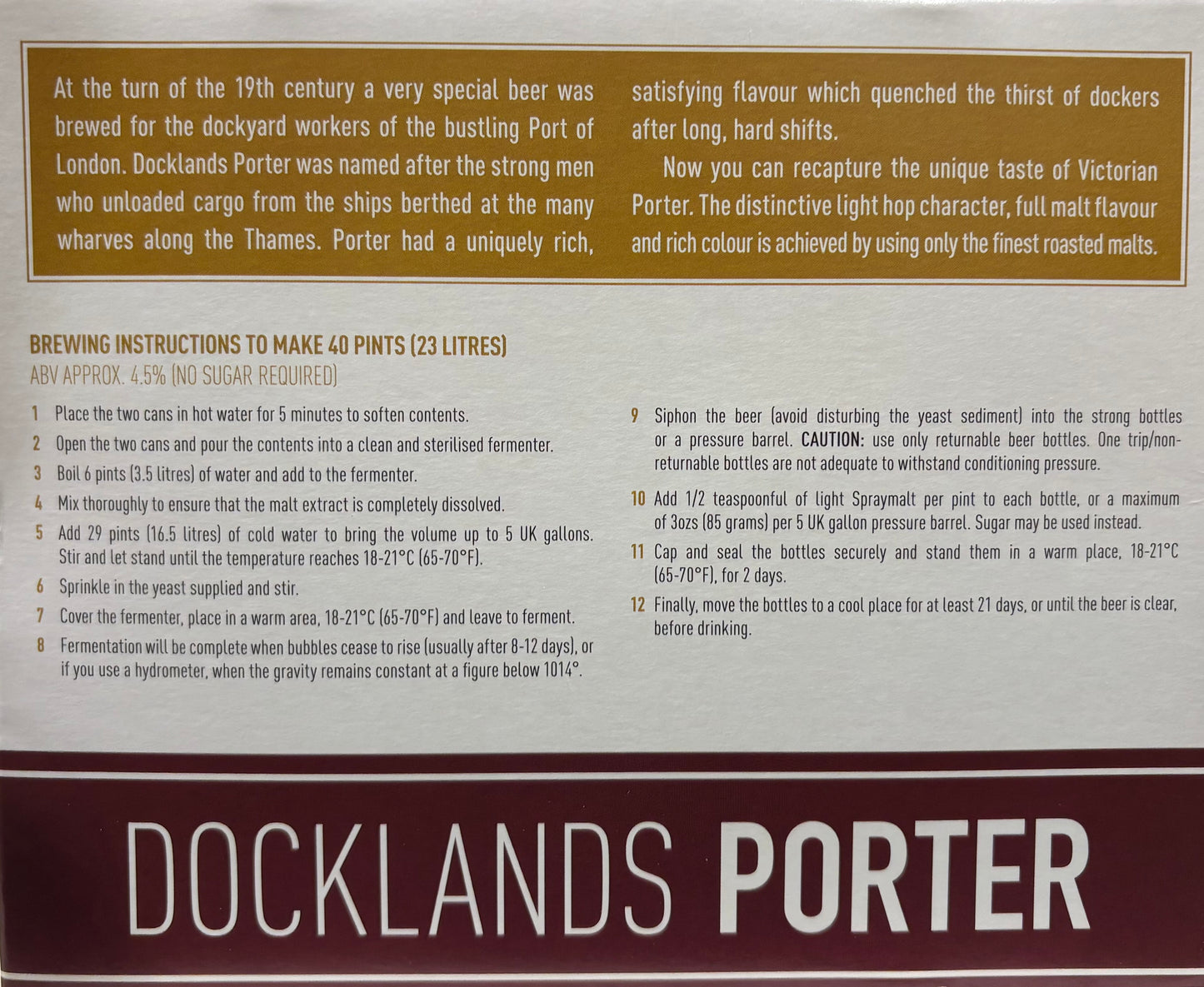 Muntons Gold - Docklands Porter 3.0Kg Beer Kit