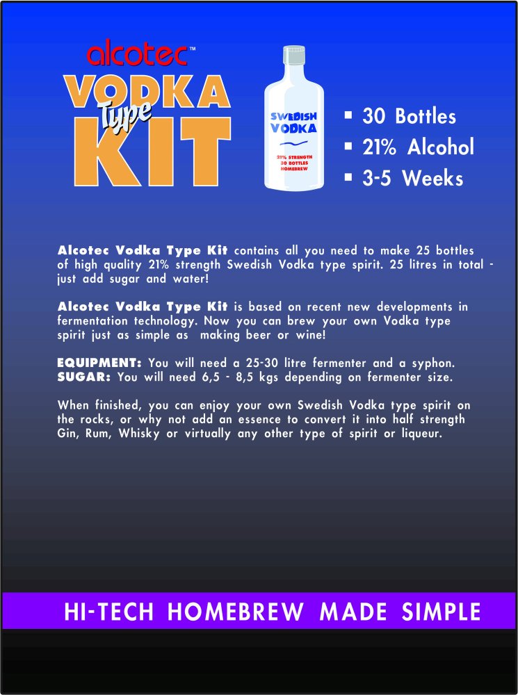 Alcotec Home Brewing Vodka Type Spirit Kit - Makes 25 Litres (30 Bottles) at 21% ABV