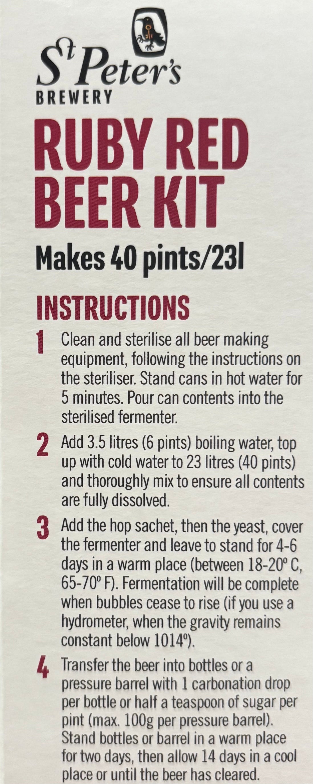 St Peters Brewery - Ruby Red Ale 3Kg 40 Pint Beer Kit