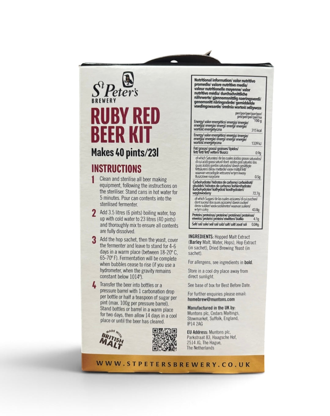 St Peters Brewery - Ruby Red Ale 3Kg 40 Pint Beer Kit