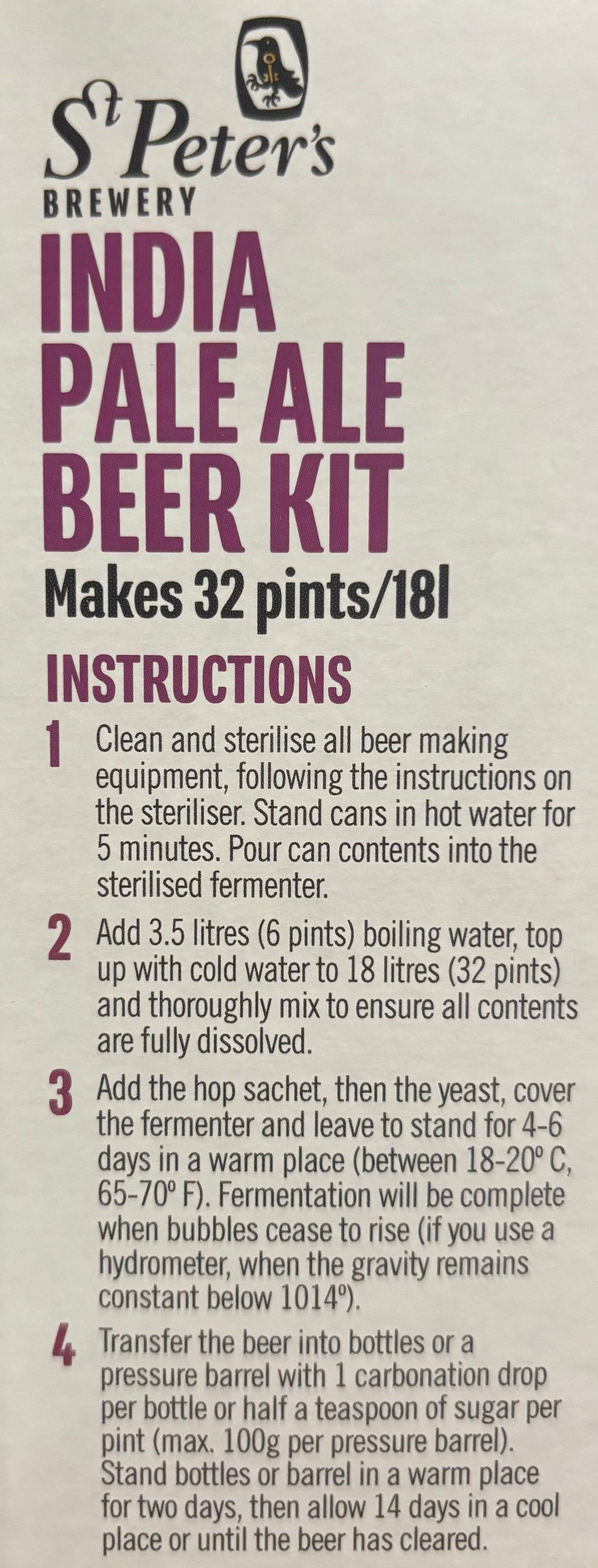 St Peters Brewery - India Pale Ale (IPA) 3Kg 32 Pint Beer Kit