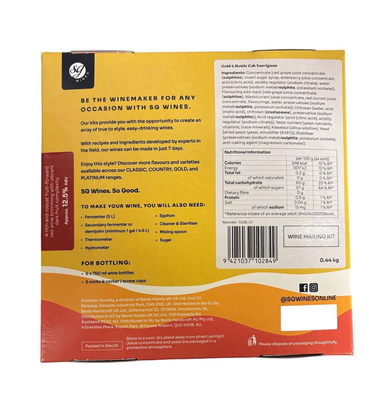 SG Wines (formerly Solomon Grundy) Gold 6 Bottle 7 Day Wine Kit - Cabernet Sauvignon