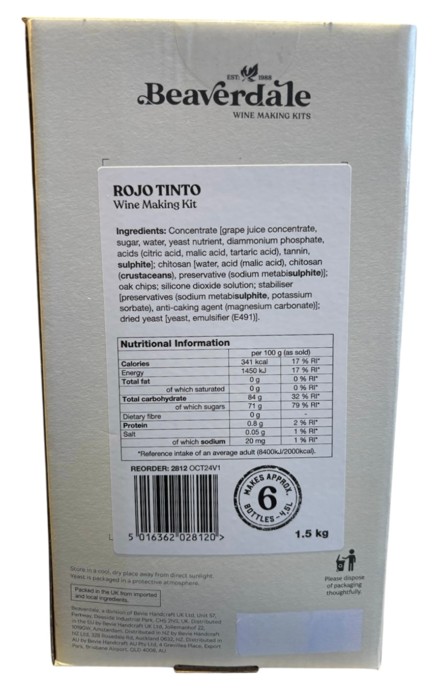 Beaverdale 6 Bottle Red Wine Kit - Rojo Tinto