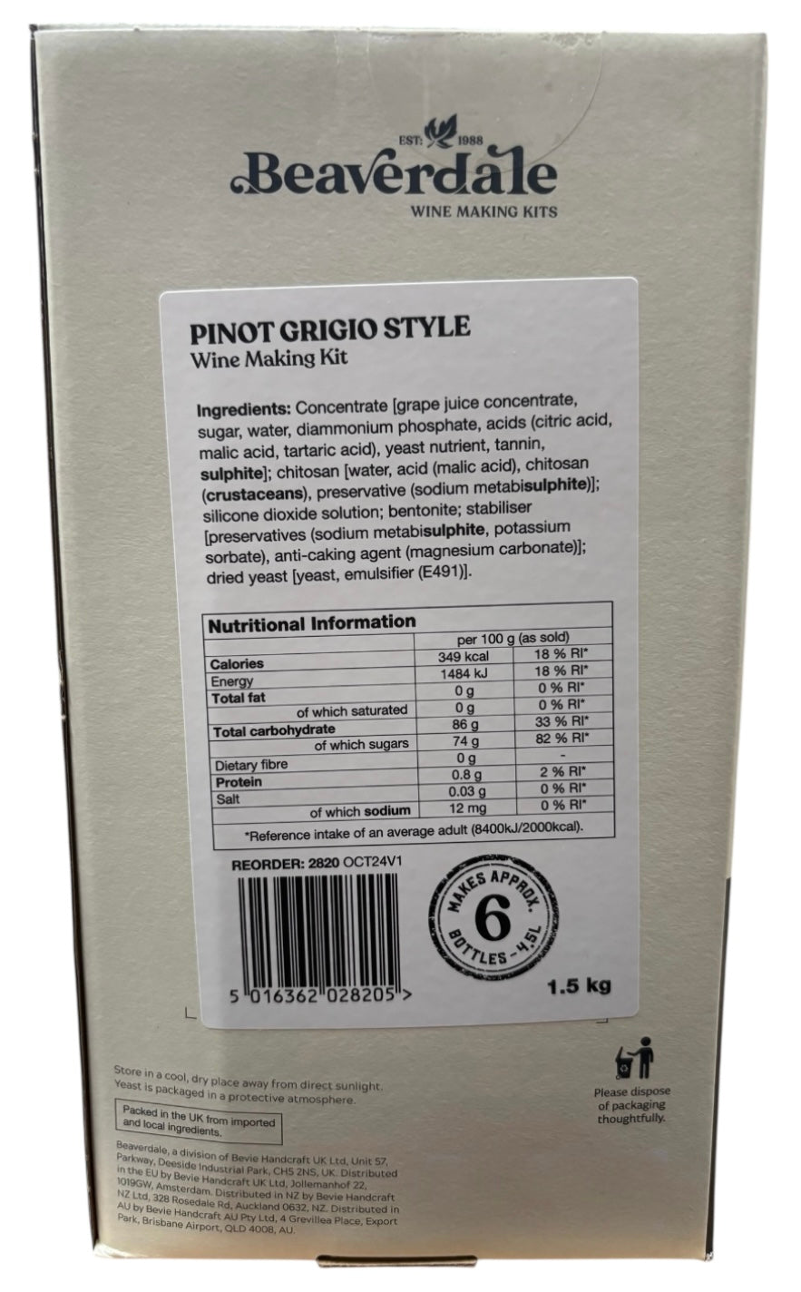 Beaverdale 6 Bottle White Wine Kit - Pinot Grigio