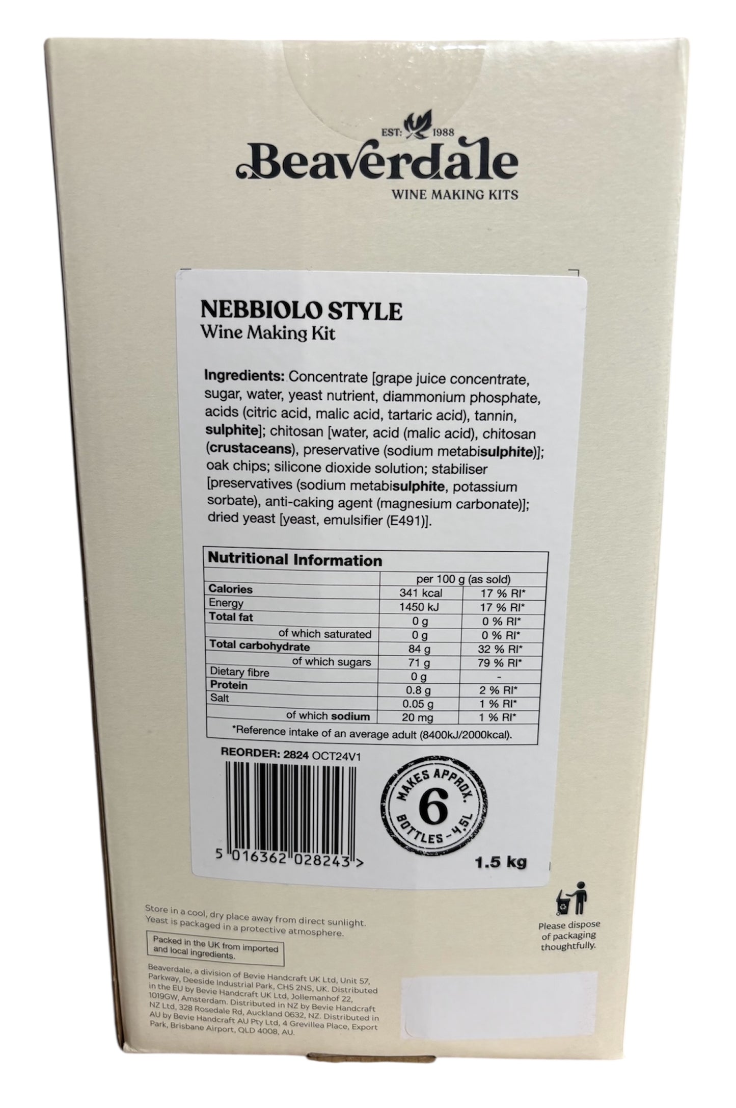 Beaverdale 6 Bottle Red Wine Kit - Nebbiola (Full Bodied Red)