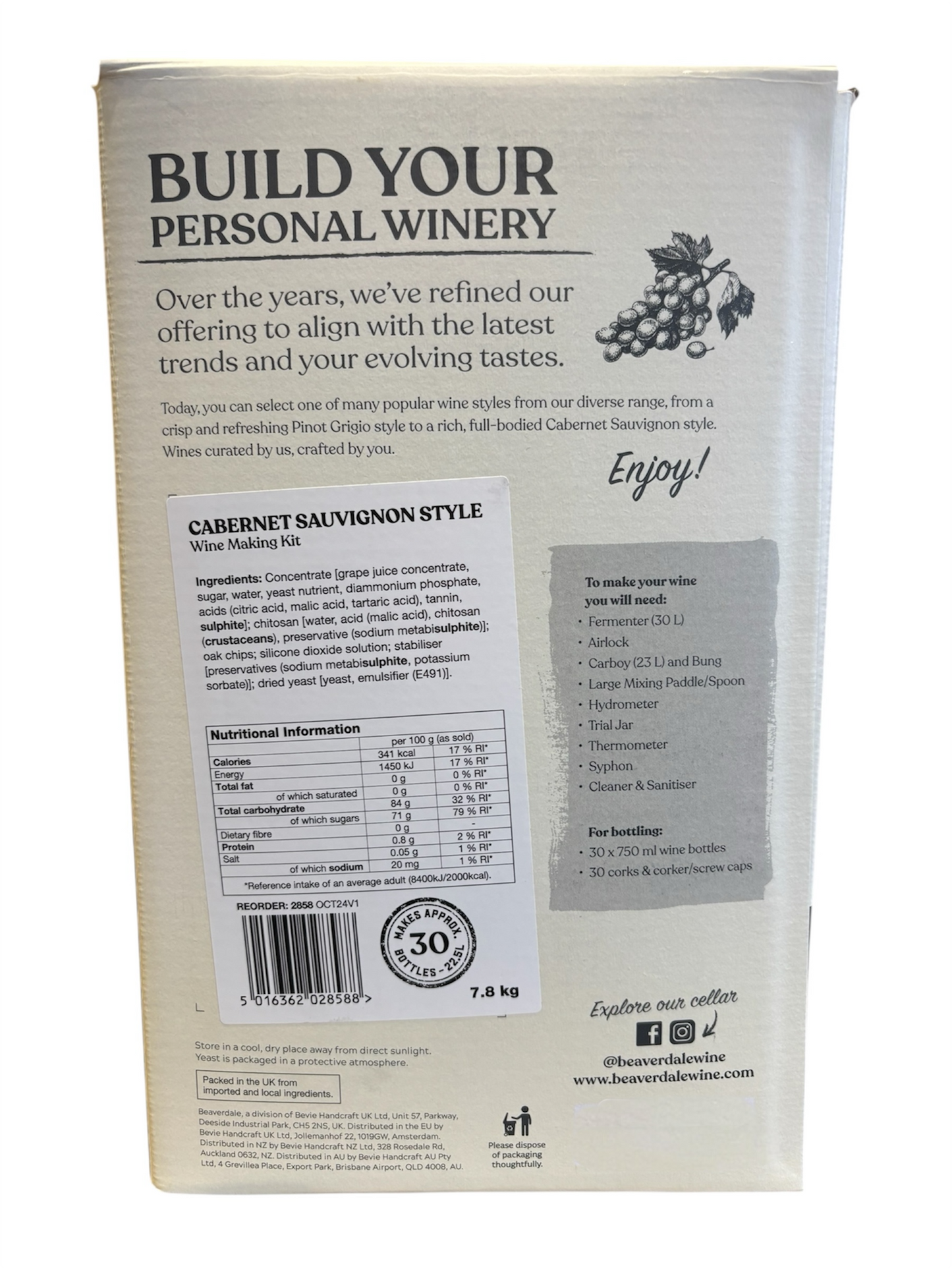 Beaverdale 30 Bottle Red Wine Kit - Cabernet Sauvignon
