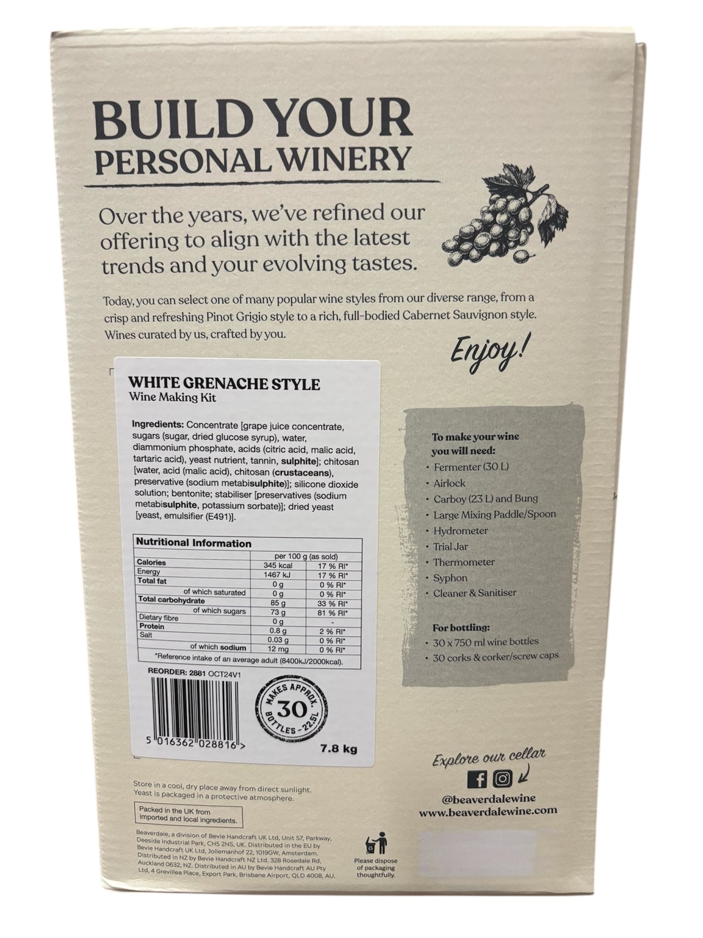 Beaverdale 30 Bottle Rose Wine Kit - White Grenache
