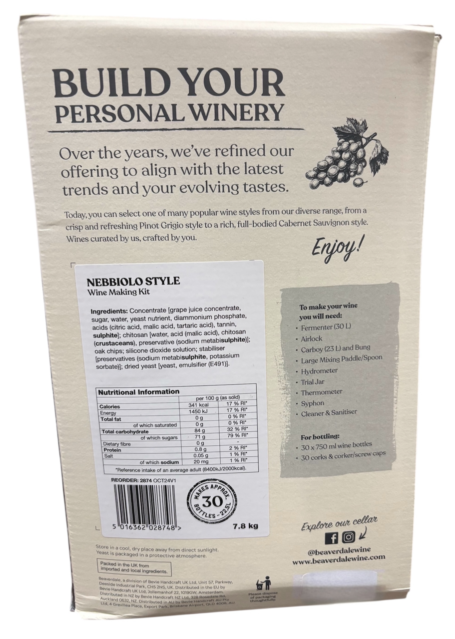 Beaverdale 30 Bottle Red Wine Kit - Nebbiola (Full Bodied Red)