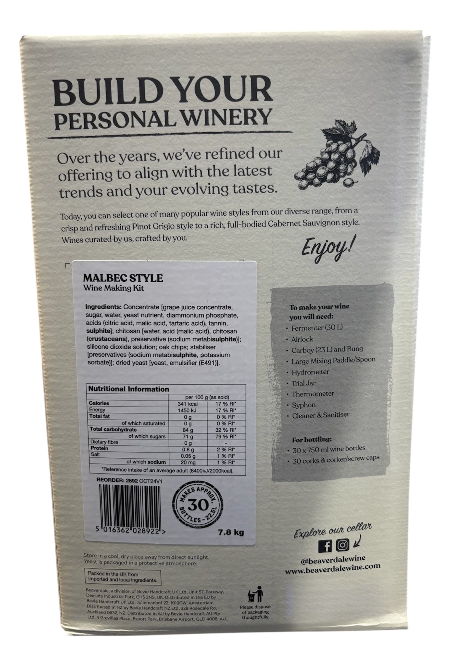 Beaverdale 30 Bottle Red Wine Kit - Malbec