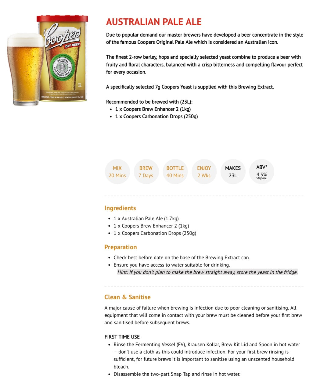 Coopers - Australian Pale Ale 1.7Kg 40 Pint Beer Kit