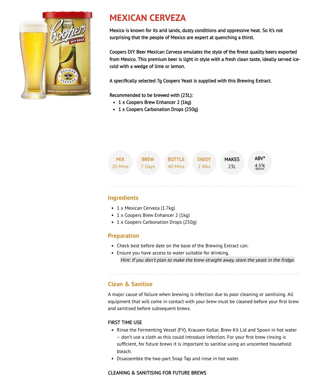 Coopers - Mexican Cerveza 1.7Kg 40 Pint Beer Kit