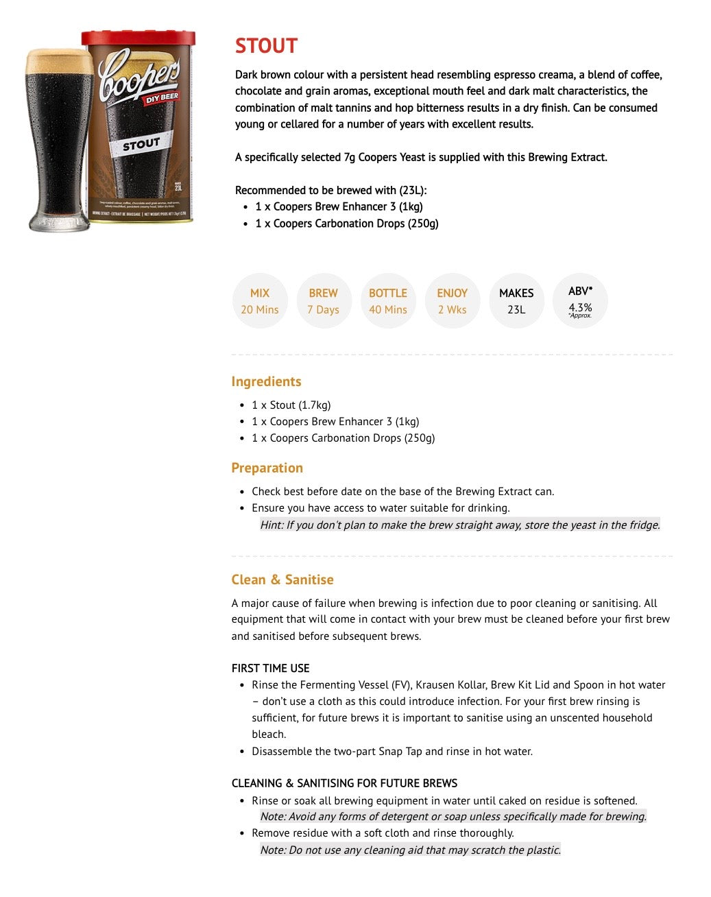 Coopers - Stout 1.7Kg 40 Pint Beer Kit