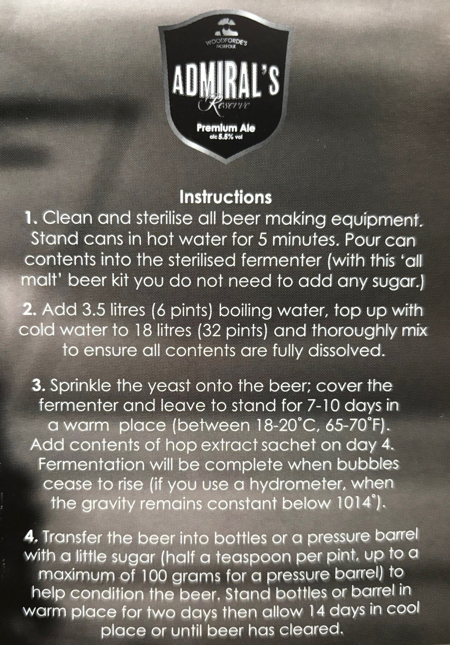 Woodfordes - Admirals Reserve Strong Ale 3Kg 32 Pint Beer Kit