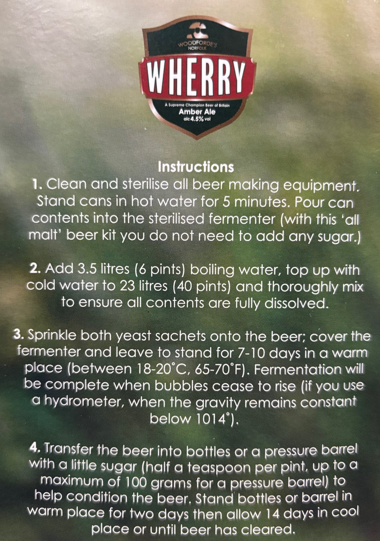 Woodfordes - Wherry Amber Real Ale 3Kg 40 Pint Beer Kit