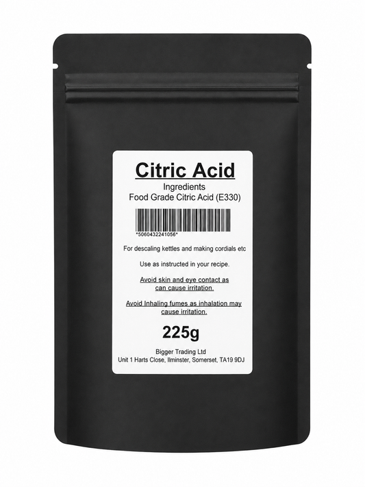 Citric Acid 225g - Supplied in Resealable Pouch - For Making Elderflower Champagne, Cordials, Jams, Sherbert, Sweets & Descaling Limescale / Rust Removal