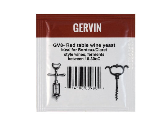 Gervin GV8 Red Wine Yeast 5g Sachet - For Bourdeaux / Claret Style Wines & Higher Temperatures