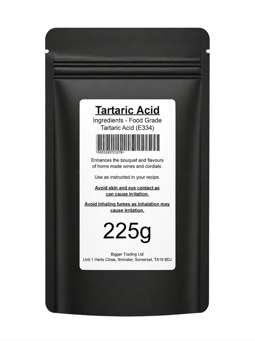 Tartaric Acid 225g - Supplied in Resealable Pouch - For Making Cordials, Jams, Preserves & Sweets