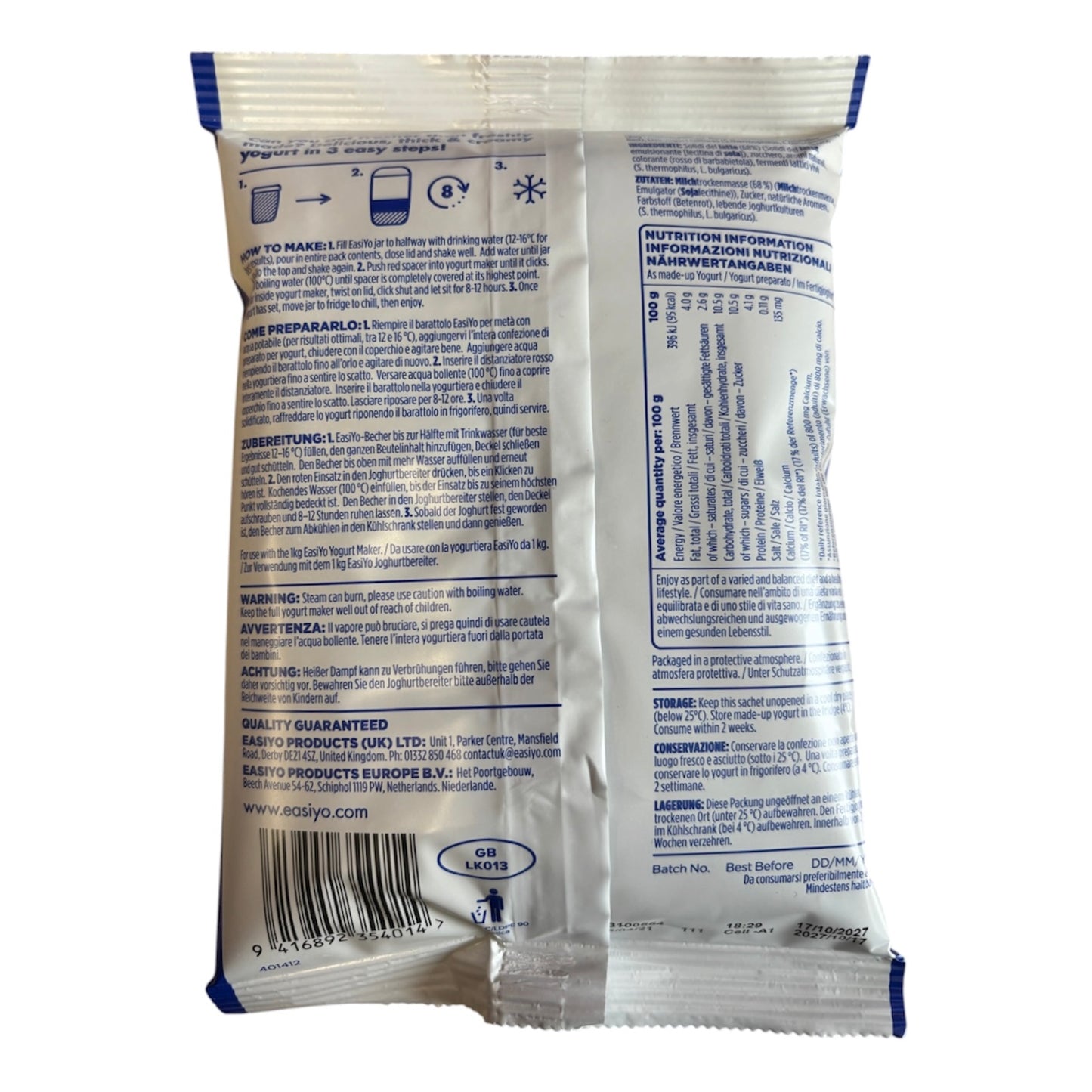 Easiyo Greek Style Vanilla & Rhubarb Flavoured Yogurt Sachet 220g