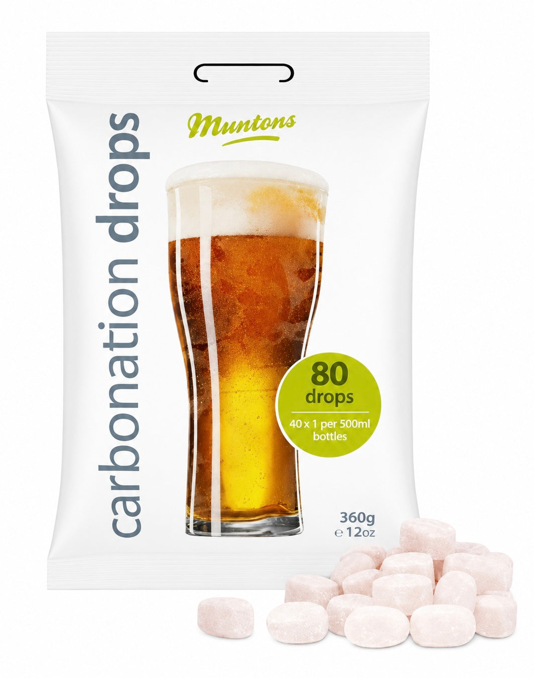Muntons Carbonation Drops 160g - Pack of Approximately 80 Drops For Up To 40 x 1 Pint / 500ml Bottles