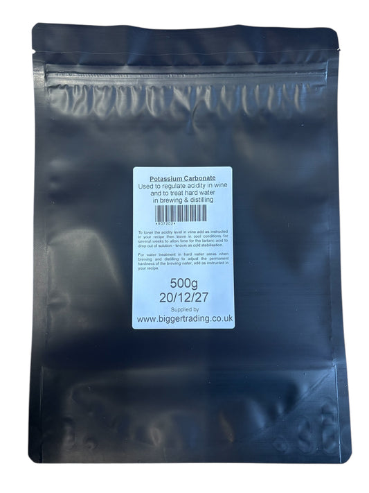 Potassium Carbonate 500g - Used to Regulate the Acidity in Wine & To Treat Hard Water in Brewing & Distilling