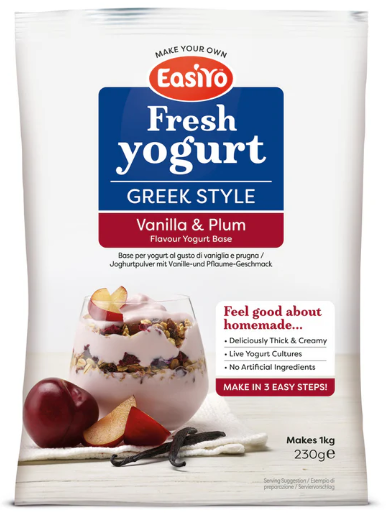 Easiyo Greek Style Vanilla & Plum Flavoured Yogurt Sachet 230g