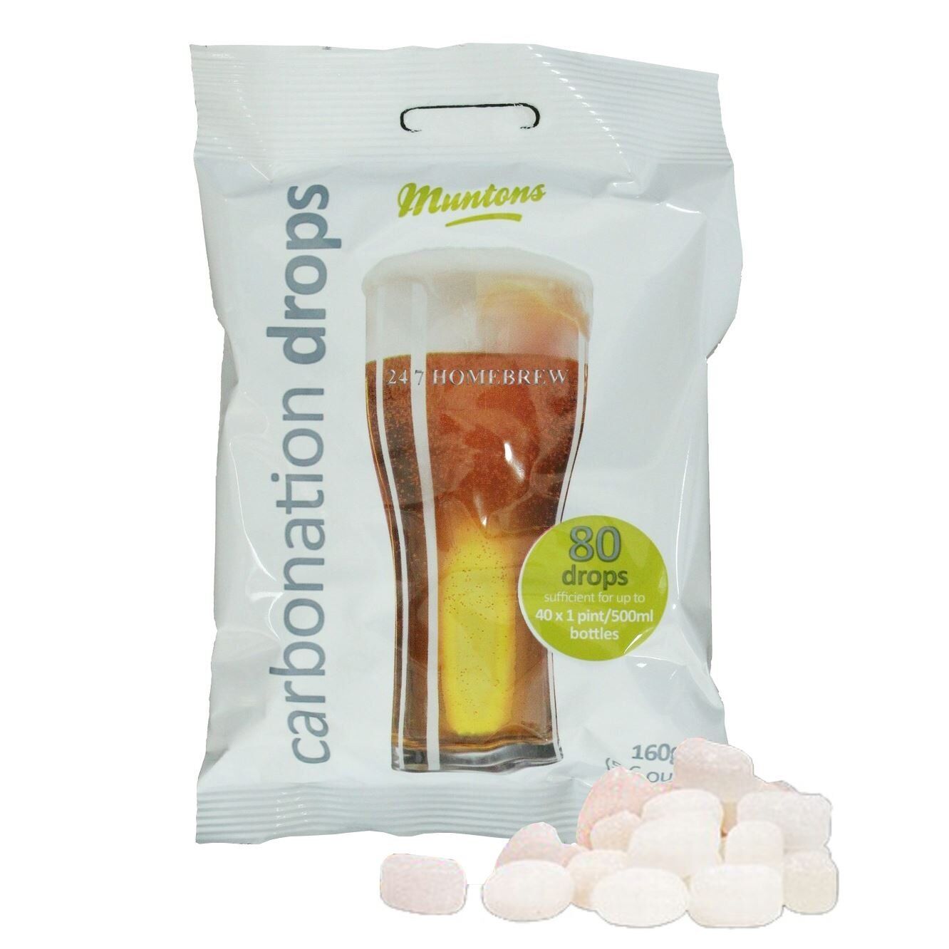 Muntons Carbonation Drops 160g - Pack of 80 Drops (Sufficient For Up To 40 x 1 Pint / 500ml Bottles)