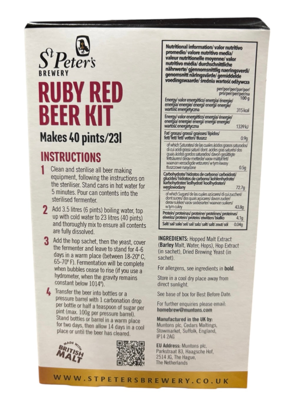 St Peters Brewery - Ruby Red Ale 3Kg 40 Pint Beer Kit