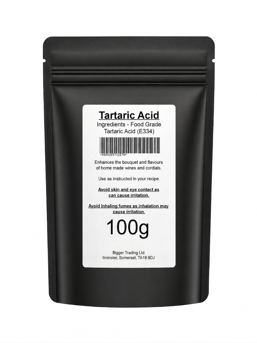 Tartaric Acid 100g - Supplied in Resealable Pouch - For Making Cordials, Jams, Preserves & Sweets
