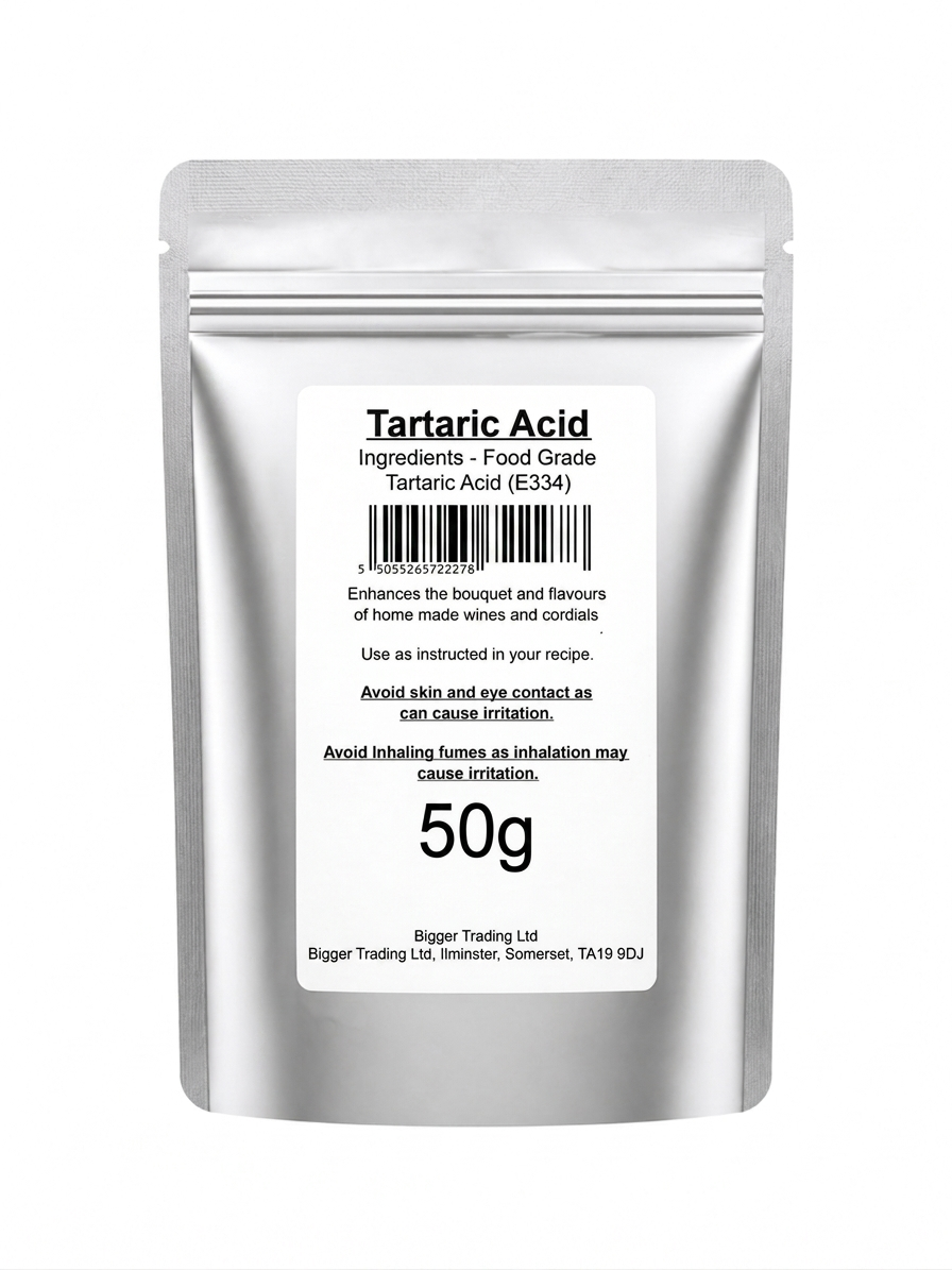Tartaric Acid 50g - Supplied in Resealable Pouch - For Making Cordials, Jams, Preserves & Sweets