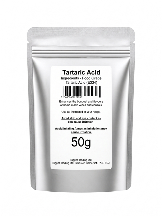 Tartaric Acid 50g - Supplied in Resealable Pouch - For Making Cordials, Jams, Preserves & Sweets